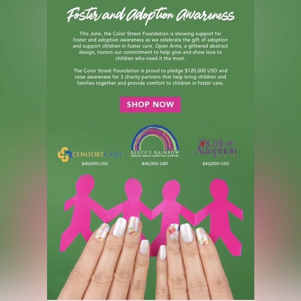 Color Street OPEN ARMS Adoption & Foster Awareness White Shimmer Multicolor - Picture 6 of 7